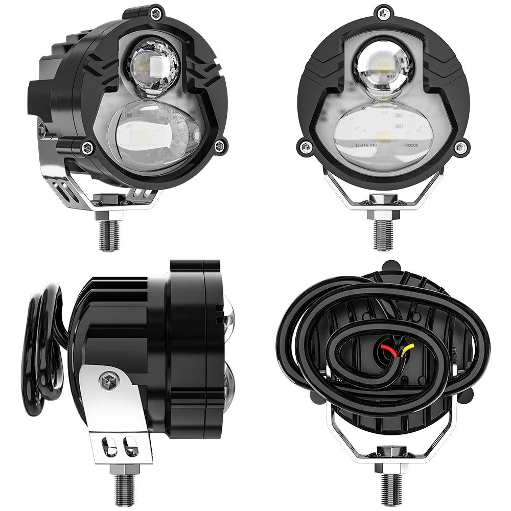 1X Motorcycle Spotlight 9-80V Laser beam High and low beams 24W Two-color Pedal Electric Vehicle LED Headlight Moto Spot Light