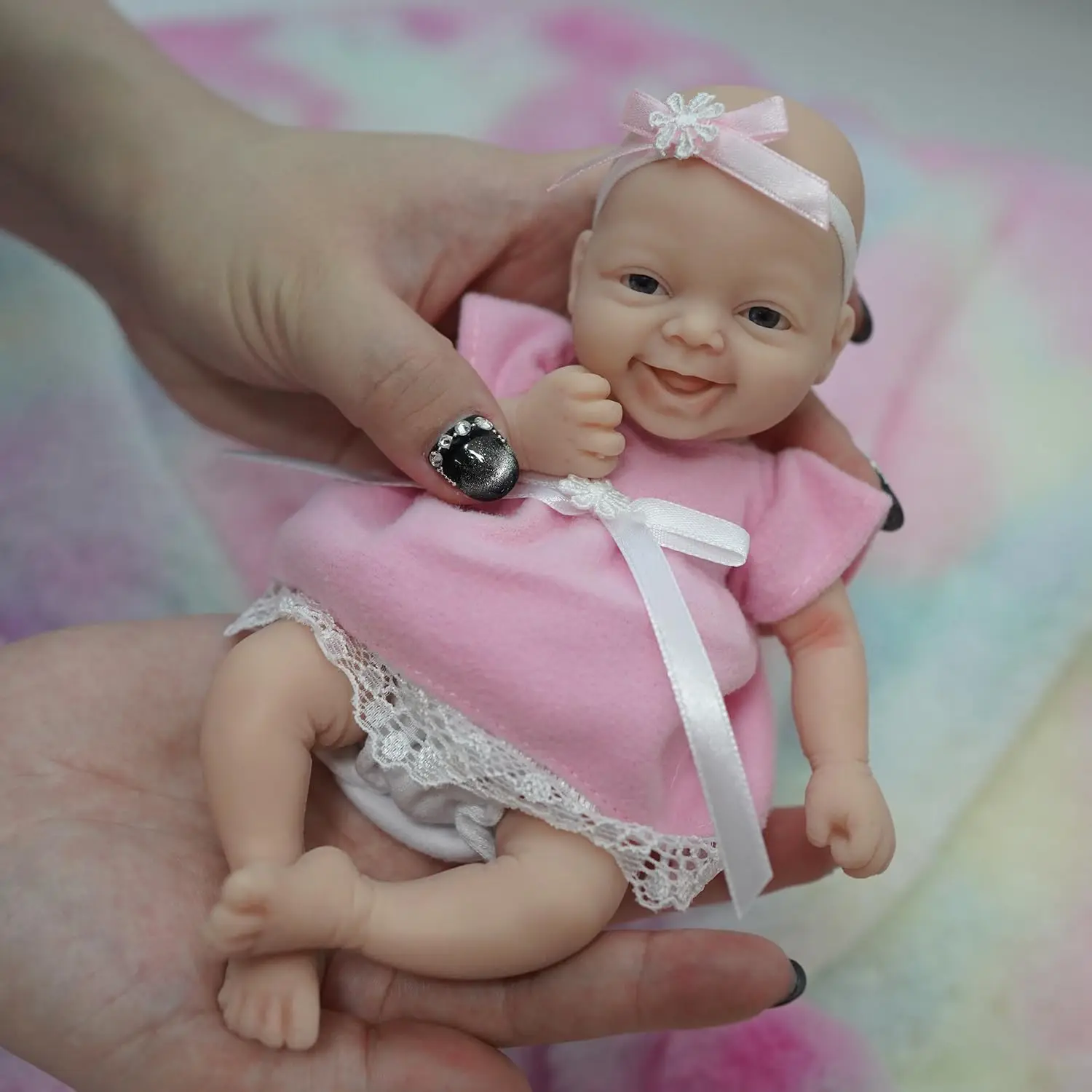 7 Zoll Mini Silikon Reborn Baby Puppe Ella Realistische Neugeborenen-Puppe für Halloween, Erntedankfest, Weihnachtsgeschenk – Detail 2