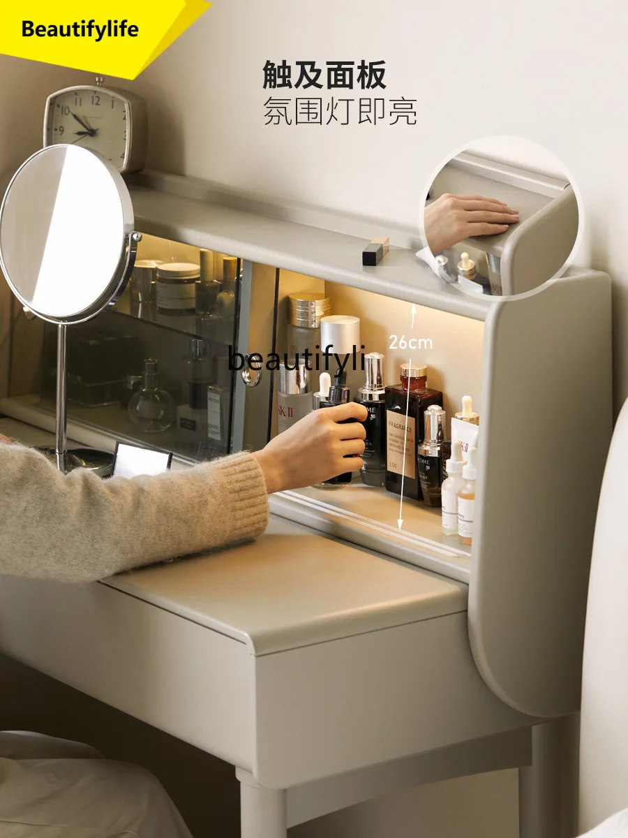 طاولة مكياج من الخشب الصلب، خزانة فاخرة بإضاءة غرفة النوم مع مصباح، خزانة تخزين بسيطة مع طاولة رف A15