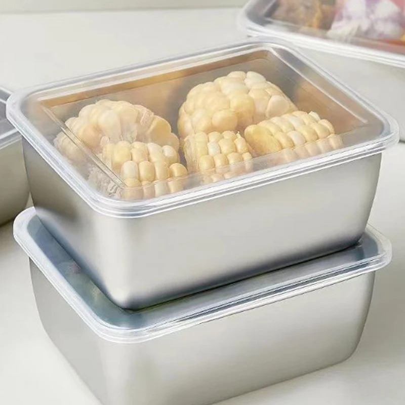 600ml Stainless Steel Refrigerator Food Storage Box With Plastic Lid Prepare Food Freshness Preservation Box Picnic Box