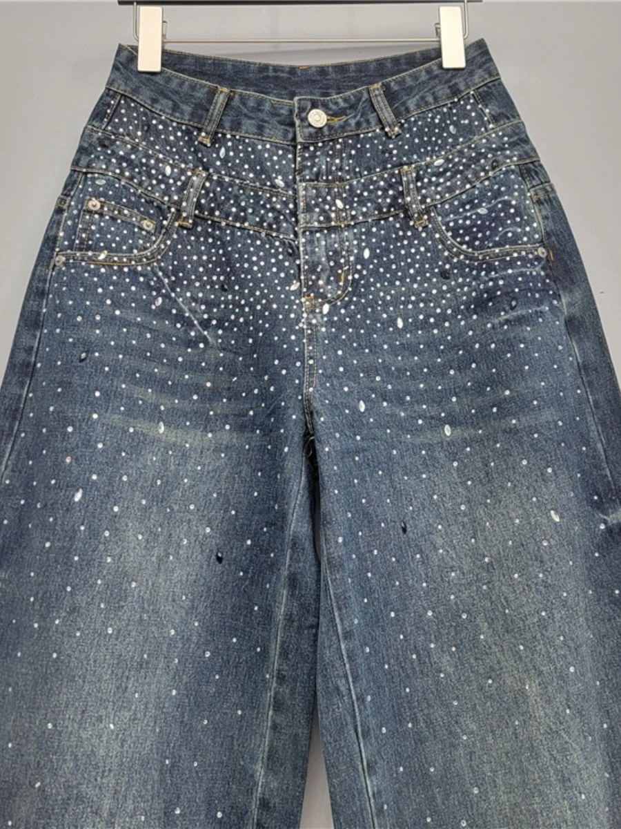 GALCAUR الصلبة تقسم الماس شيك السراويل الإناث عالية الخصر فضفاضة مكتب تخفيف المرأة بنطال ذو قصة أرجل واسعة الخريف موضة جديدة