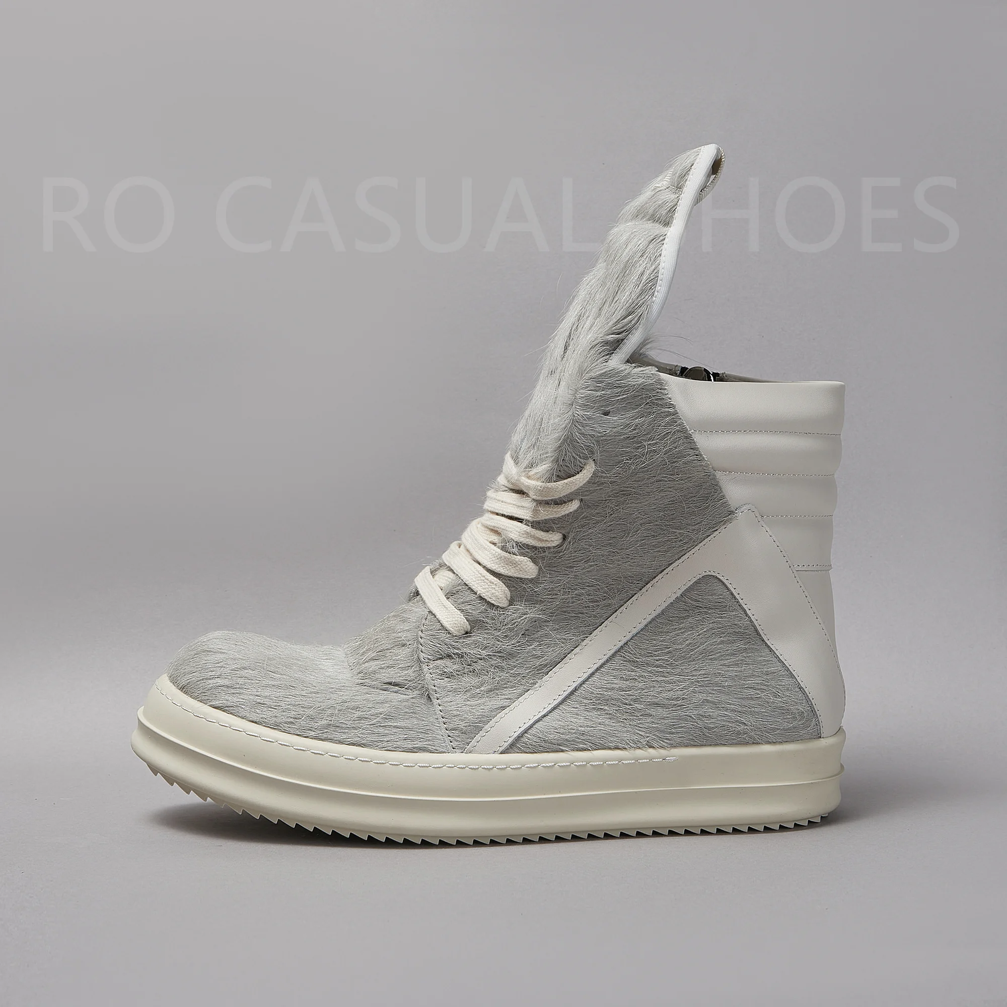 

RO Brand Ricks Women Sneaker Grey Horse Hair Casual High Top Men Shoe Leather Geobasket Zip Ankle Boot Owens Quality Flat Shoe