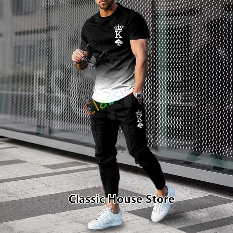 Summer Sportwear Suit 3D Printed Short Sleeve T Shirt+Long Pants 2 Piece Sets Men Tracksuit Casual Streetwear Oversized Clothes