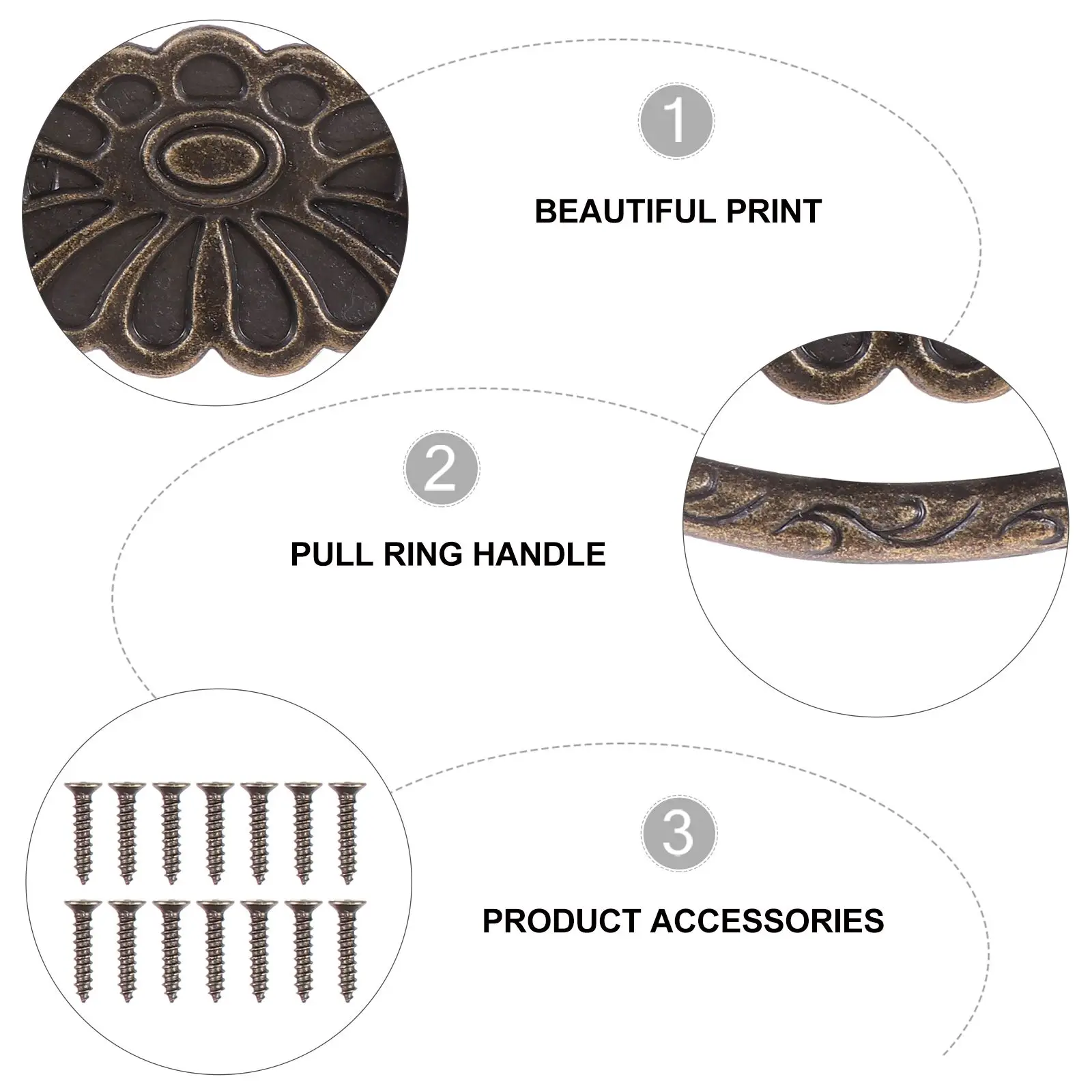 

4PCS Alloy H les Retro Cabinet Drawer Ring Wardrobe Drawer H Furniture Hardware Durable Practical Replacement