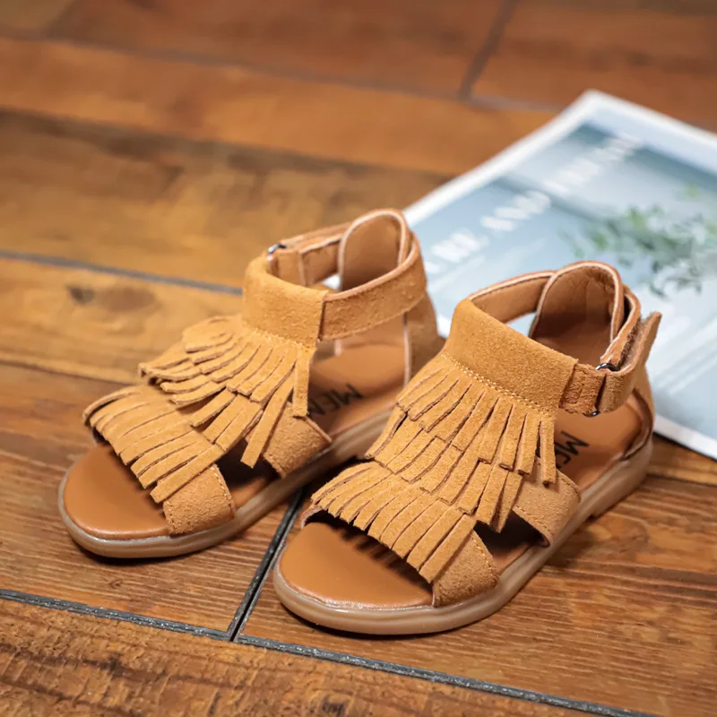 

Children Sandals 2023Summer Girls Shoes New Korean Genuine Leather Tassel Princess Shoe Soft Sole Cowhide Casual Shoe Sandalias