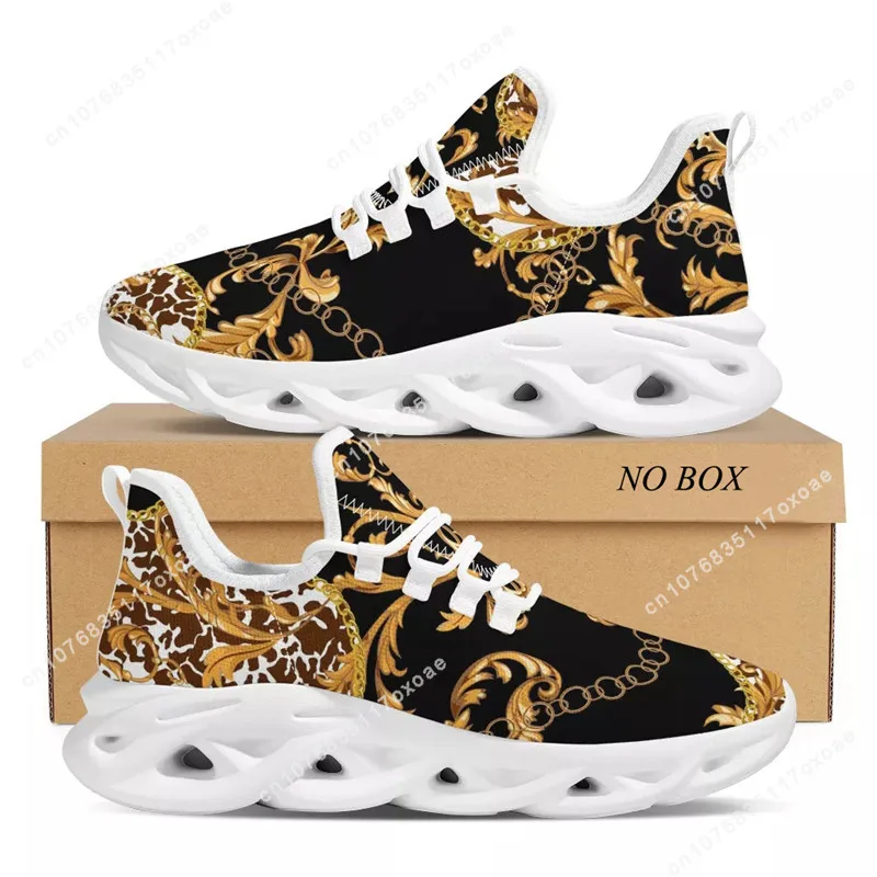Luxury European Golden Floral Women's Shoes Lace Up Ladies Platform Sneakers Couple Party Flat Mesh Leopard Print