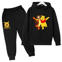 Children Hoodie Winnie the Pooh Cartoon Print Kids Set Sweatshirt +Pants Boys Girls Toddler age 3-12 Girls Clothes Pullover