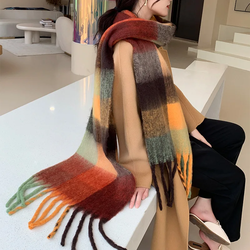 2024 Scarf Rainbow Plaid Fringed Scarf Cashmere Warm Shawl Thick Designer Scarf Women Scarves Men Scarves Luxury Fashion Style