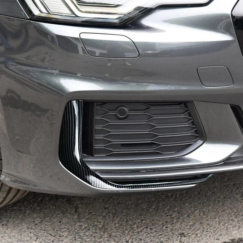 For Audi A6 C8 2019 2020 Carbon fiber Front bumper Fog Lights Lamps Eyelid Eyebrow Strip Cover Trim Accessories 2 Pcs