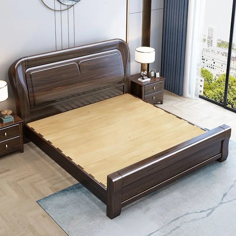 Extra thick tenon and mortise double bed Chinese luxury simple storage bed purple gold sandalwood all solid wood