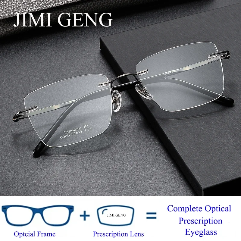 

Men's Square Titanium Progressive Frameless Eyeglasses Custom Optical Prescription Multifocal Myopia Hyperopia Rimless Eyewear