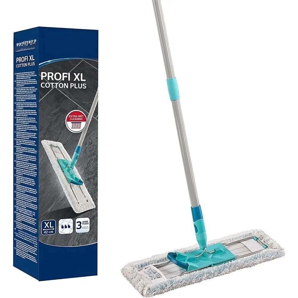 

XL Cotton Plus Flat Mop with Extra Long Handle Large Absorbent Floor Cleaning Pad for Stone Tile Floors 360 Degree