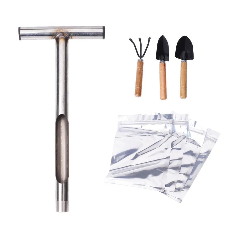 Soil Sampler Probe 12Inch Stainless Steel with 4Pcs Reusable Sample Bags, TStyle Handle Soil Test Kits Soil Probes DropShip