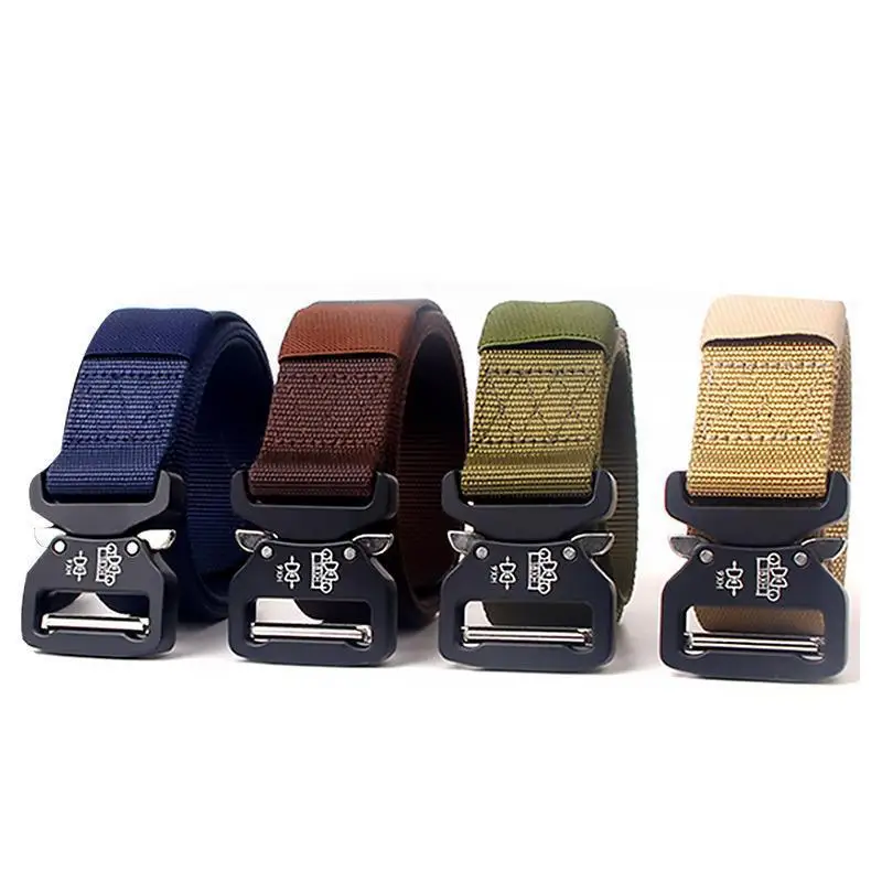 3.8cm Nylon Military Tactical Men Belts Webbing Canvas Outdoor Web Cobra Belt Metal Buckle Special Forces Training Sports Belts