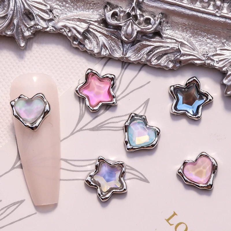 5PCS Luxury Alloy Love Heart Star Nail Art Rhinestone Charms Parts Jewelry Accessories Manicure Decor Nails Decoration Supplies