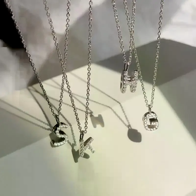 Fashion Shining A-Z Letter Pendant Charm Necklace 26 Initial Alphabet Name Clavicle Chain Party Jewelry Gift image 2