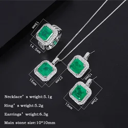 2023 Trend Silver Emerald Gemstone Necklace Pendant Ring Earrings for Women Luxury Wedding Party Fine Jewelry Anniversary Gift