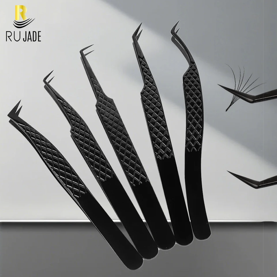 Eyelash Extension Tweezers Stainless Steel Volume Eyelash 3D Accurate Clip Fiber Tip High Precision Makeup Tool Curved Tweezers