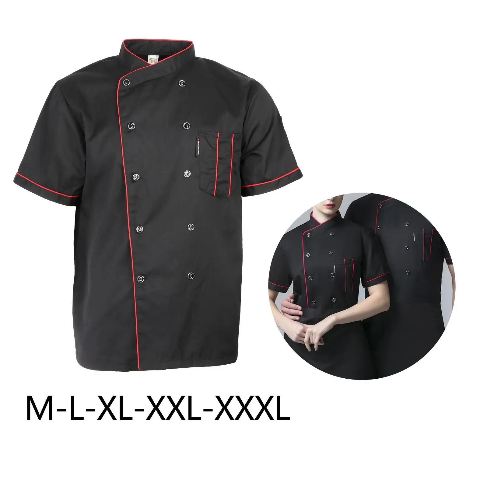 Chef Jacket Short Sleeve, Lightweight Breathable Uniform for Cooking Kitchen Hotel Men