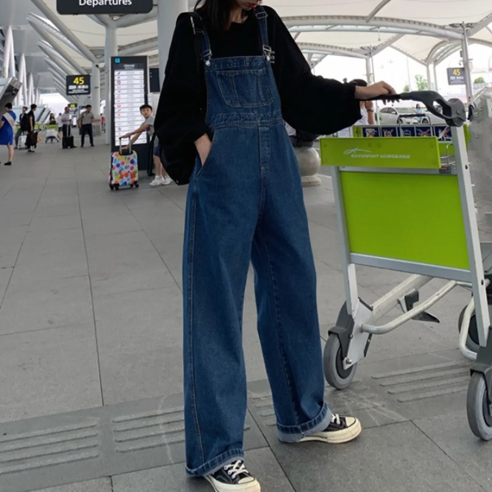 Y2K Women Denim Jumpsuit Wide Leg Straps Overalls Streetwear Blue Jeans Jumpsuit Casual Rompers Playsuits - Image 2