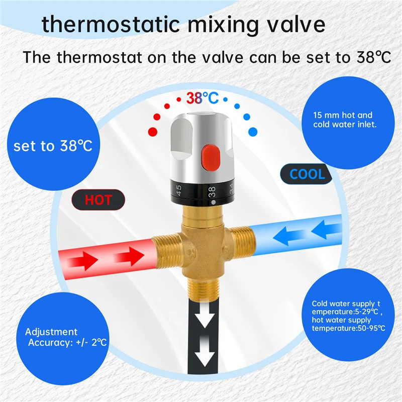 A23E-Thermostatic Mixing Valve Solid Brass G1/2 For Shower System Water Temperature Control Pipe Basin Thermostat Control