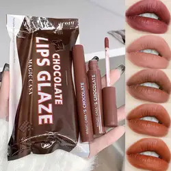 5 Colors Long Lasting Matte Nude Brown Red Velvet Matte Chocolate Lip Gloss Nonstick Cup Liquid Lipstick Korean Makeup Cosmetic