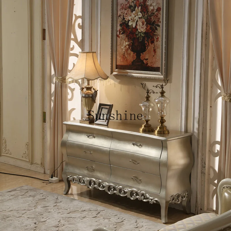 

French retro light luxury entrance cabinet living room neoclassical dining side