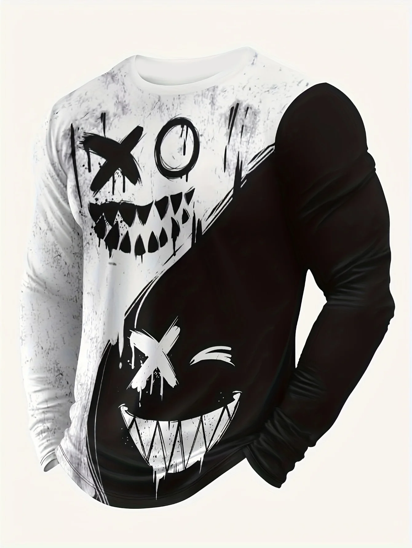 

2026 Базовая осенне-зимняя мужская повседневная спортивная удобная футболка с длинными рукавами и уличным принтом, спортивная одежда