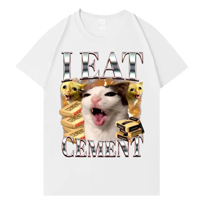 2026 Funny Cat I Eat Cement Hip Hop Print T Shirt Men Women Short Sleeve Tshirt High Quality Casual Tshirts Streetwear