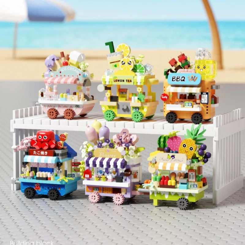  Street View Selling Small Cars Building Blocks Small Particles Assembled Ice Cream Shop Diy Puzzle Toys Boys And Girls Gifts