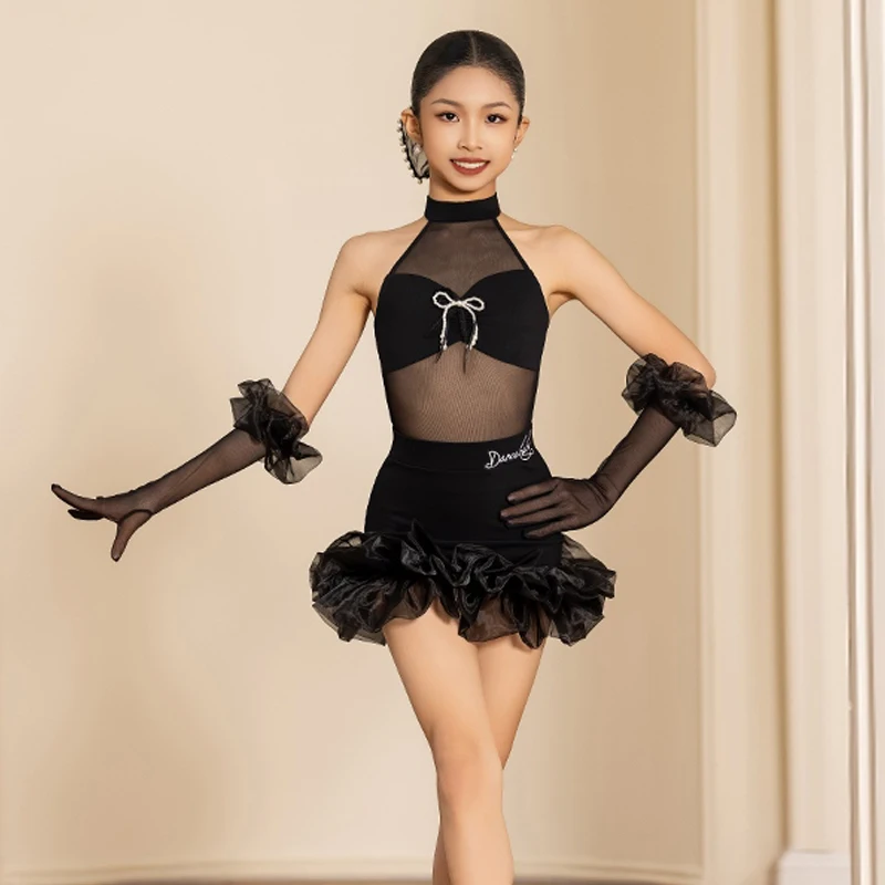 2025 เด็กใหม่เต้นรําชุดสาว Samba Chacha Latin Dance เครื่องแต่งกายการแข่งขันเสื้อผ้าเด็กสวมใส่ DW10763