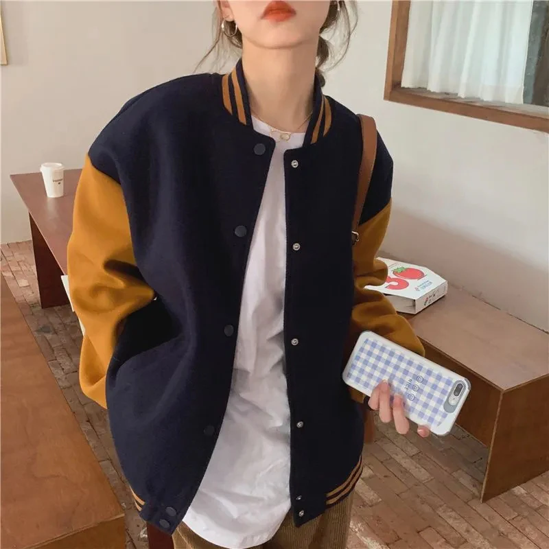 

Y2K Vintage Baseball Jackets Women Harajuku Oversized Patchwork Bomber Coat Streetwear Preppy Korean Casual All Match Outerwear