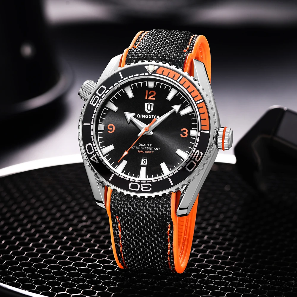 QINGXIYA Top Brand Fashion Quartz Watch for Men Luxury Silicone Strap Waterproof Luminous Calendar Sports Watches Mens Relogio