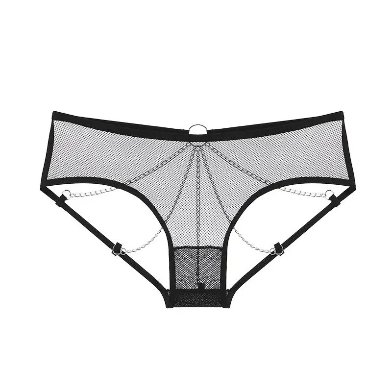 Sexy Open Mini Panties Women Mesh Perspective Underwear Lace Metal Chain Thongs Briefs  Adult Bdsm Erotic Lingeries Women Body