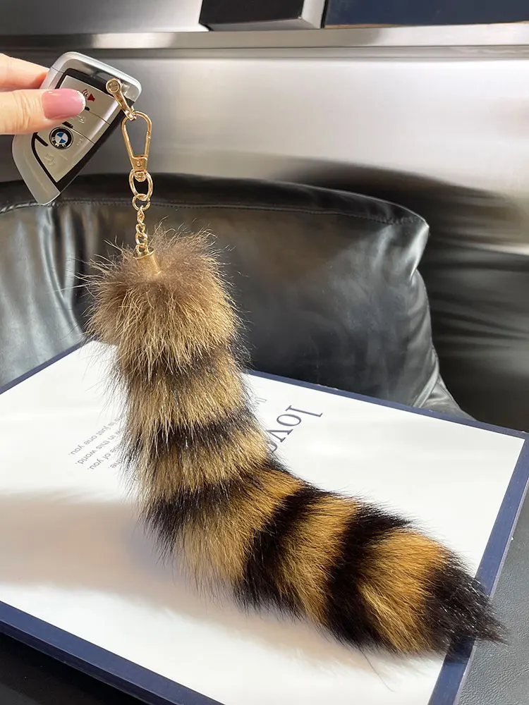 لطيف الثعلب-راكون الذيل المفاتيح الفراء قلادة مفتاح سلسلة أكياس مفاتيح سحرية-حامل زوجين Keyrings لحقيبة الظهر سيارة الديكور