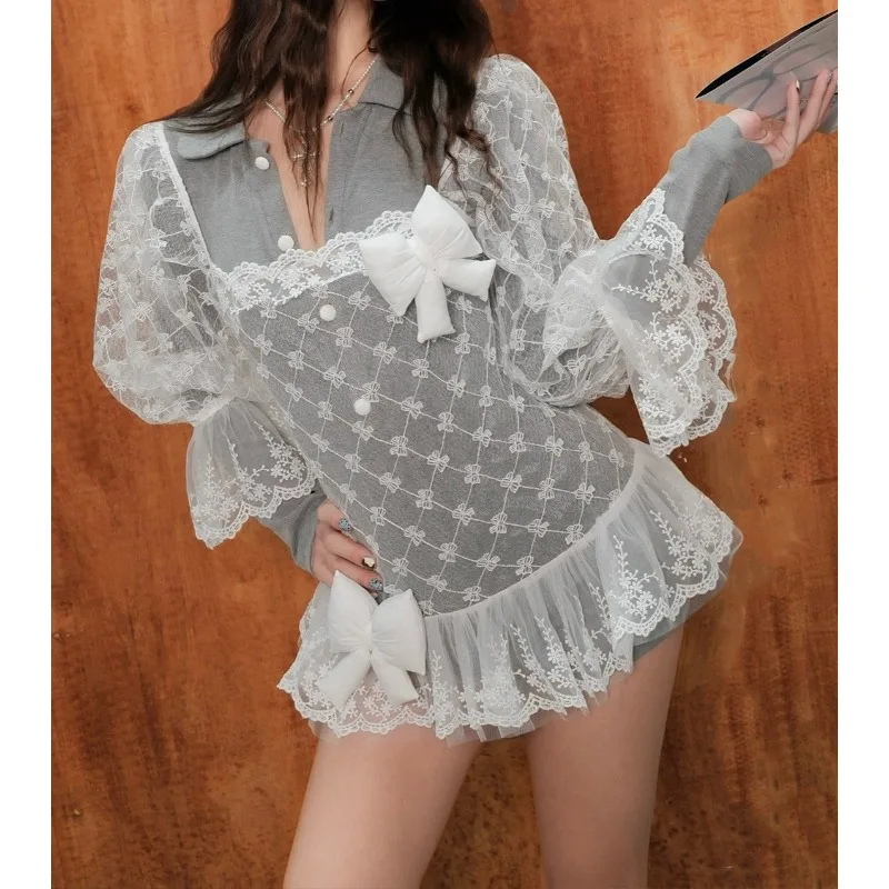 Women's Clothing 2026 Spring New Fashion French Lace See-through Hook-up Dress with Jumpsuit