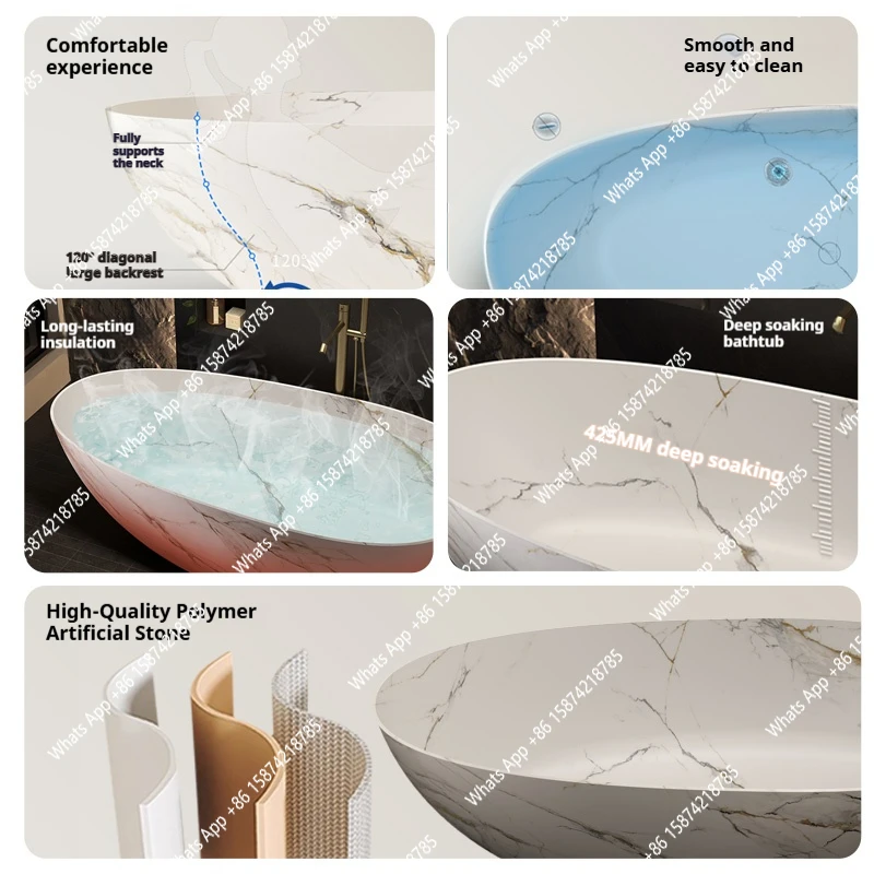 Italian Luxury Egg-Shaped Bathtub, PMMA Stone Composite Freestanding Tub, Heat Retention &Easy-Clean, Body Contour, Customizable