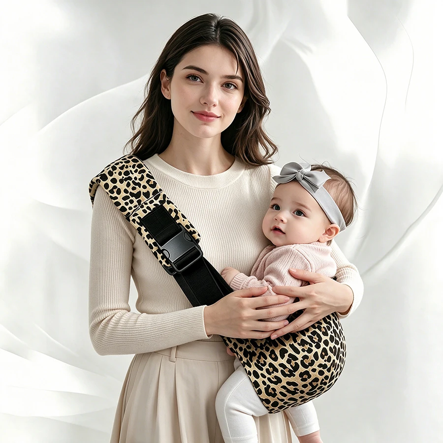 1Pc Leopard Print Fashionable Single-Shoulder Baby Carrier, Adjustable Buckle Front-Carry Style Baby Sling, Lightweight and Portable Baby Carrier for Outings