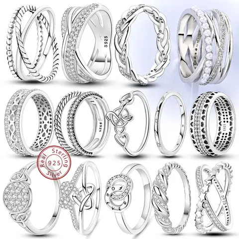 New Original 925 Sterling Silver Rings Stackable Infinite Silver Zircon Ring For Women Wedding Anniversary Birthday Jewelry Gift