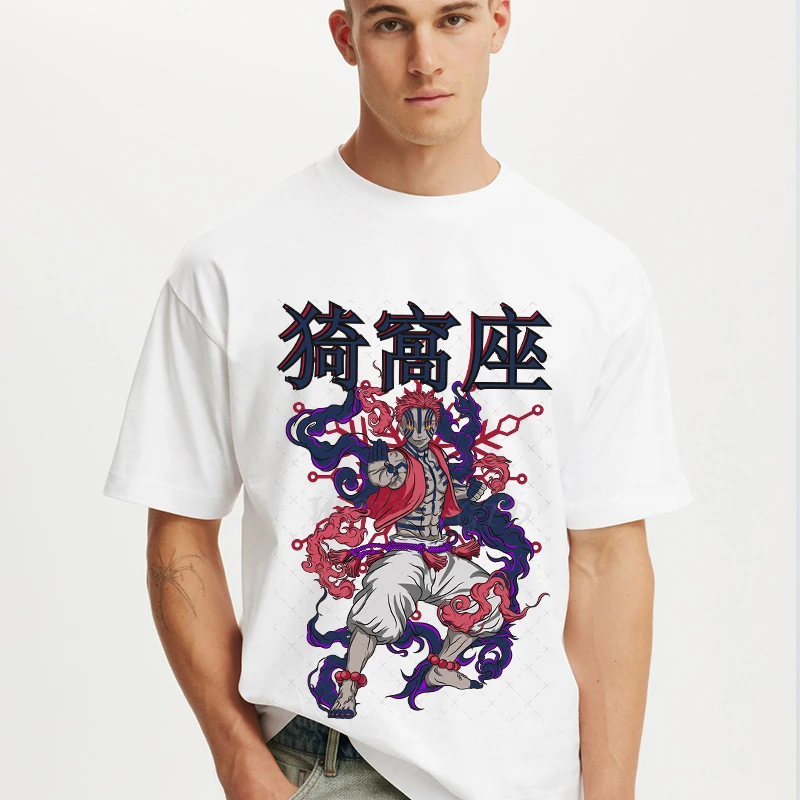 

New Akaza T-Shirt Demon Slayer Kimetsu No Yaiba Vintage Washed Tops Hip Hop Men Women Short Sleeve Cotton Anime Tshirts