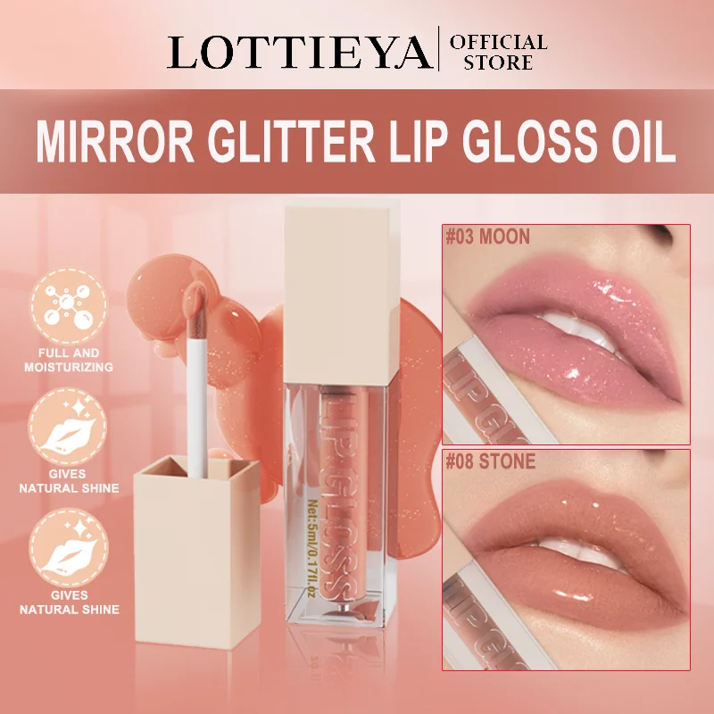 LOTTIEYA Ultra Glitter Lip Gloss Oil Moisturizing Plump Lip Glaze Light Texture Non-Irritating Lip Glossy Lipstick Makeup