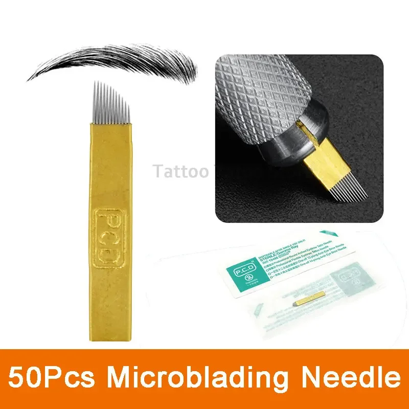 

50Pcs Microblading Needles PCD 12 Pins Hard Shape Semi-Permanent Makeup Blades for Manual Eyebrow Tattoo Curved Blade Tattoo Pen