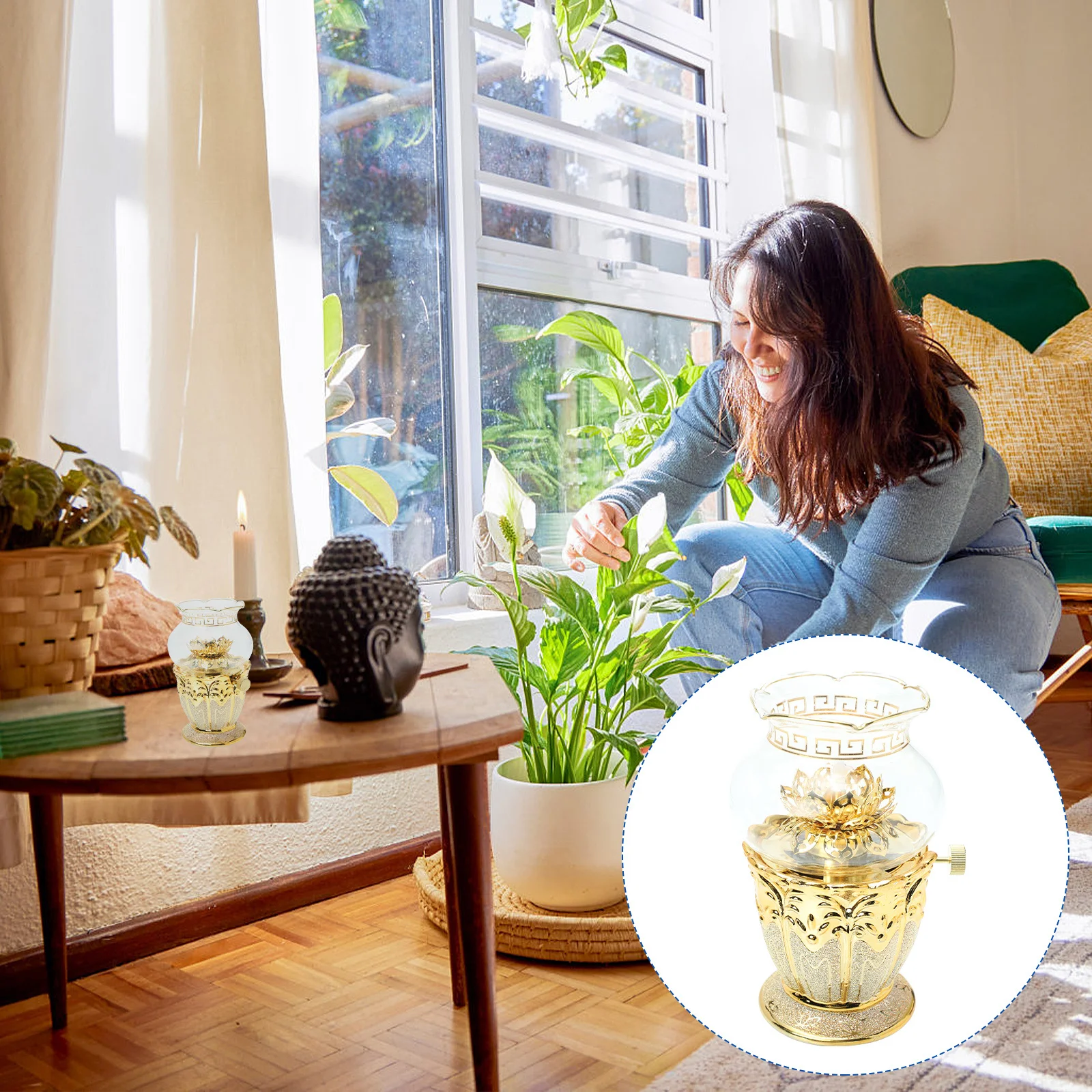 

Exquisite Alloy Lotus Shaped Oil Lamp Light Home Decoration Buddha Hall Unique Lighting Alloy Lotus Shaped Oil Lamp