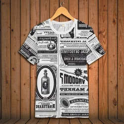 Trend Creative Newspaper Pattern 3d Printed Summer Short Sleeve T-Shirt Summer Quality Soft And Comfortable Quick Drying Top