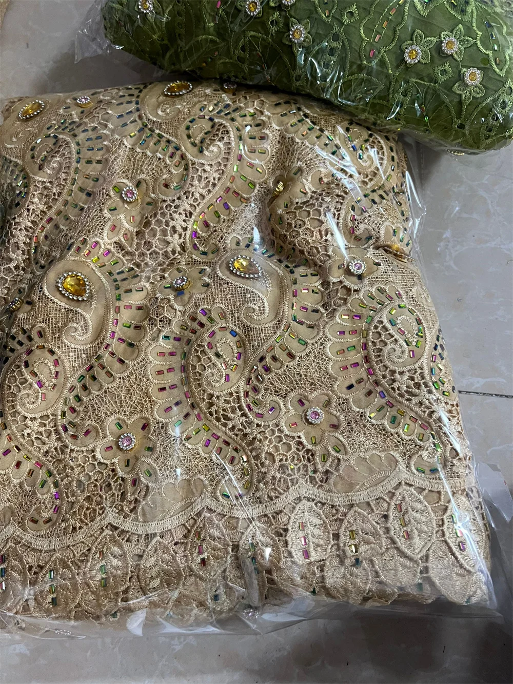 

2026 African Nigerian French Guipure Tulle Lace Fabric Sequins Beaded Embroidery for Luxury Wedding Party Evening Dresses 5Yards