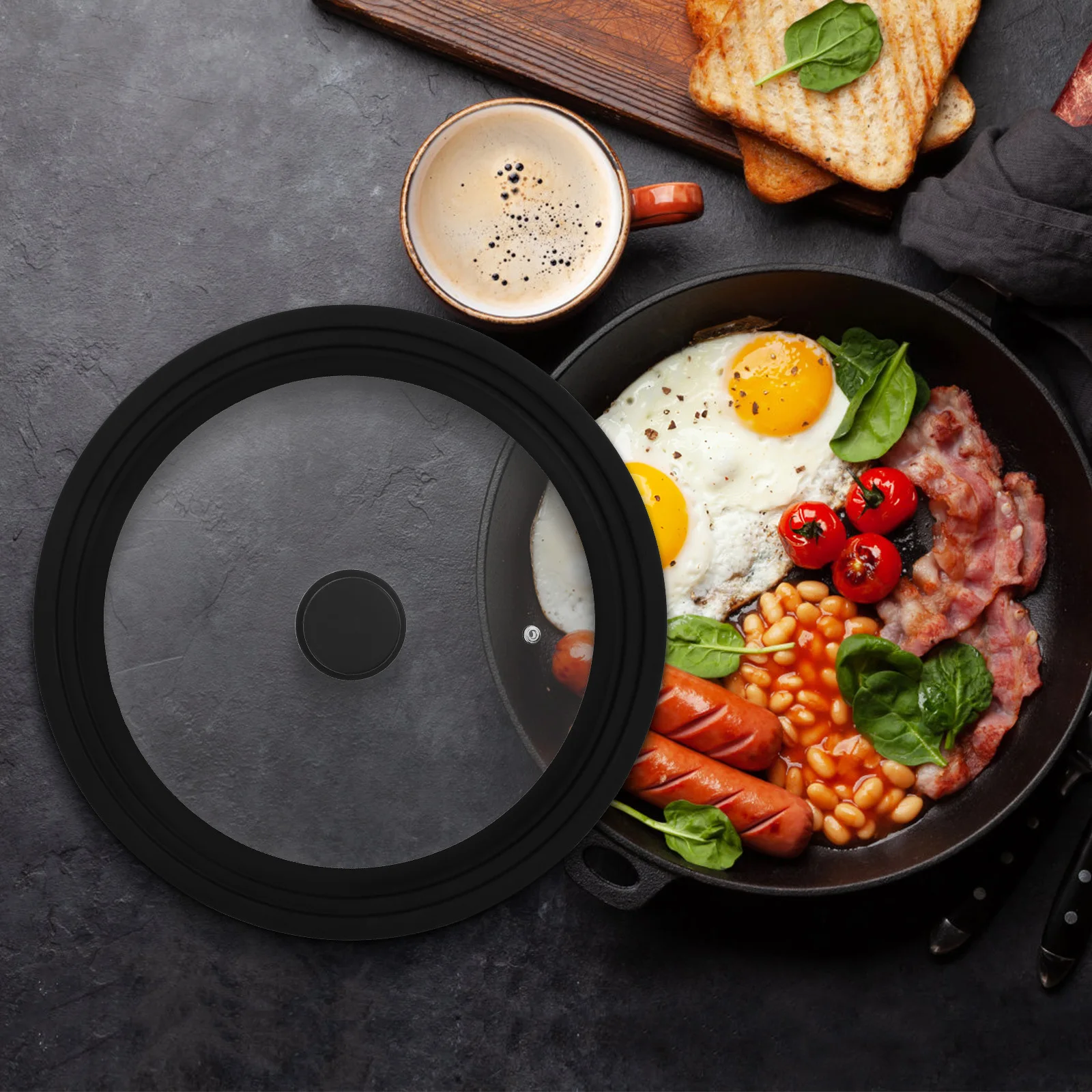 

Round Universal Glass Lid for Pots and Pans with Silicone Rim Heat Resistant Easy Grip Handle Replacement Cover