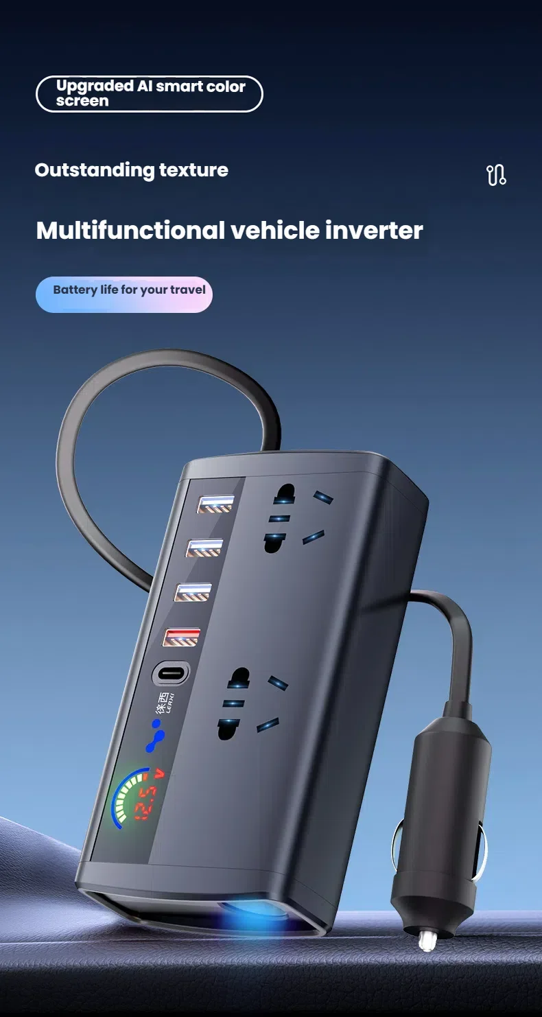 Inversor/convertidor de corriente para coche, 12V/24V a 220V, puerto de encendedor de cigarrillos, cargador de teléfono rápido, toma de corriente de alta potencia