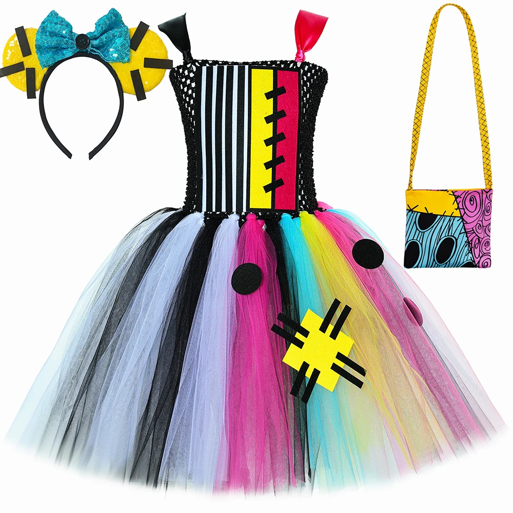 

Girls Sally Halloween Costume Nightmare Patch Doll Tutu Dress Toddler Girls Carnival Party Fancy Role Play Dress Up Clothes