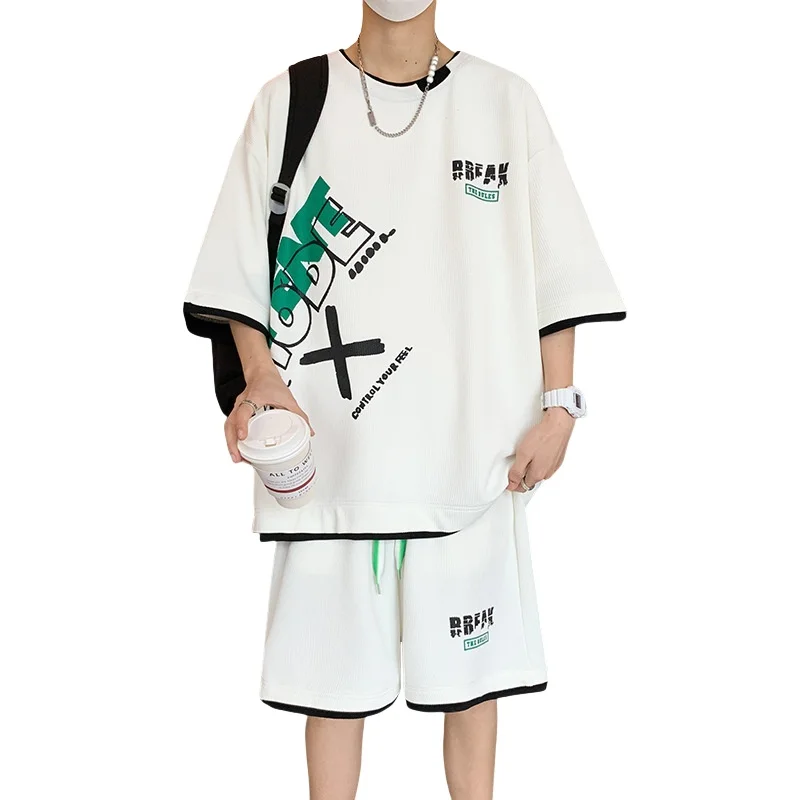 Summer Sports Sets For Men Short Sleeve Boys Sportswear Set Plus Size Fashion Loose Fitting Handsome T-shirt Shorts Suit