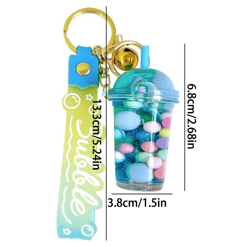 Cute Liquid Pearl Milk Tea Cup Key Chain Creative Quicksand Floating Jelly Bean Keyring Backpack Pendant Keychain Gift For Women